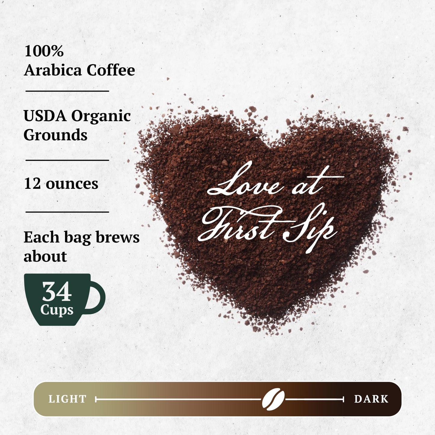COUPLES COFFEE Organic Ground Coffee, Fair Trade Guatemalan Medium-Dark Roast, 12oz