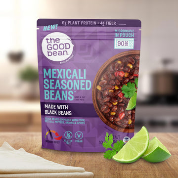 The Good Bean Heat And Eat Microwaveable Pouch - Mexicali Seasoned Beans - (4 Pack) 10 Oz Pouch - Simmered Black Beans With Corn