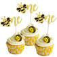 24 Pcs Bumble Bee One Cupcake Toppers Glitter 1St Birthday Party Cupcake Picks Decorations For Bee Theme Baby Shower Kids First