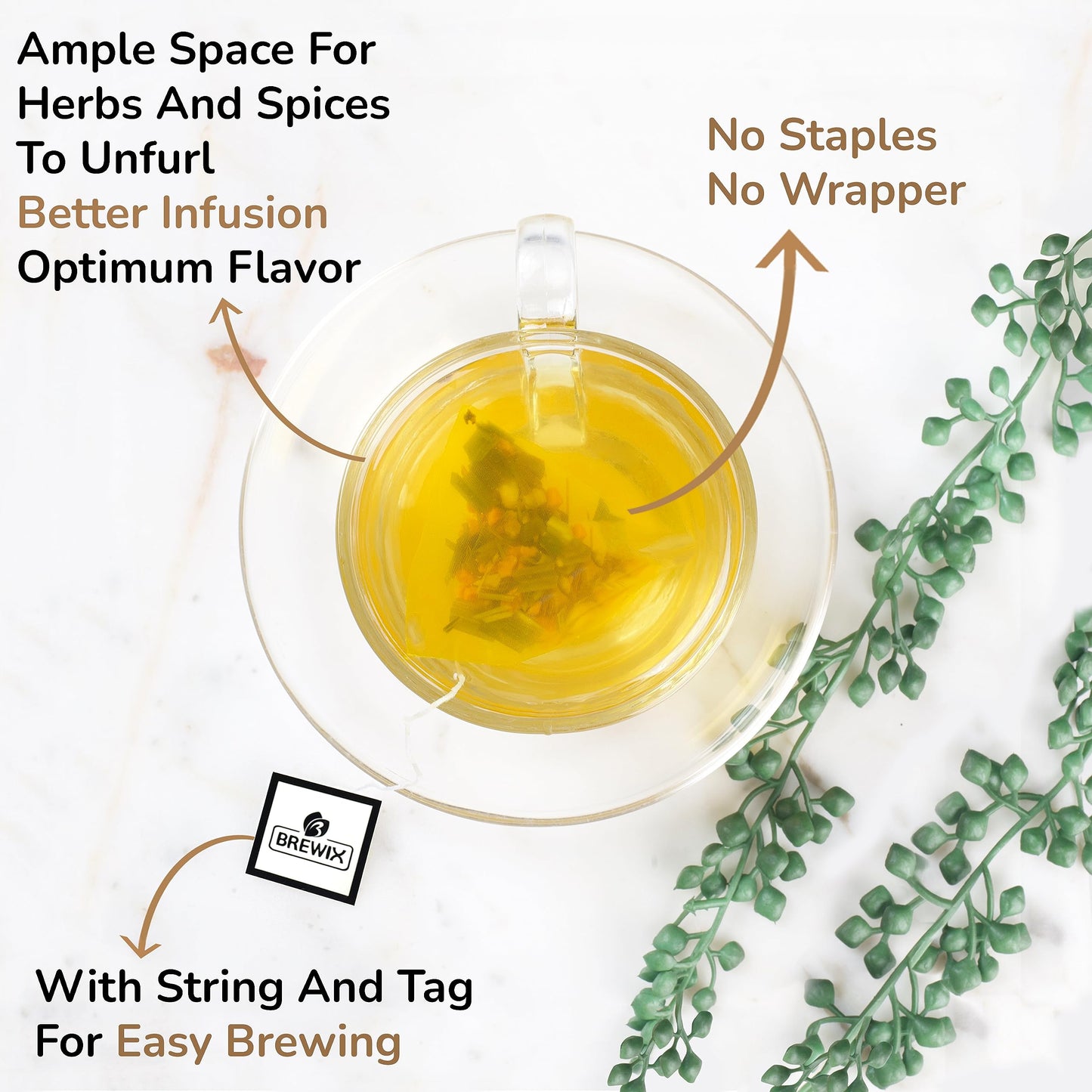 BREWIX Turmeric Ashwagandha Herbal Tea, 50 Pyramid Tea Bags, Caffeine Free, Gluten Free, Stress & Mood Support