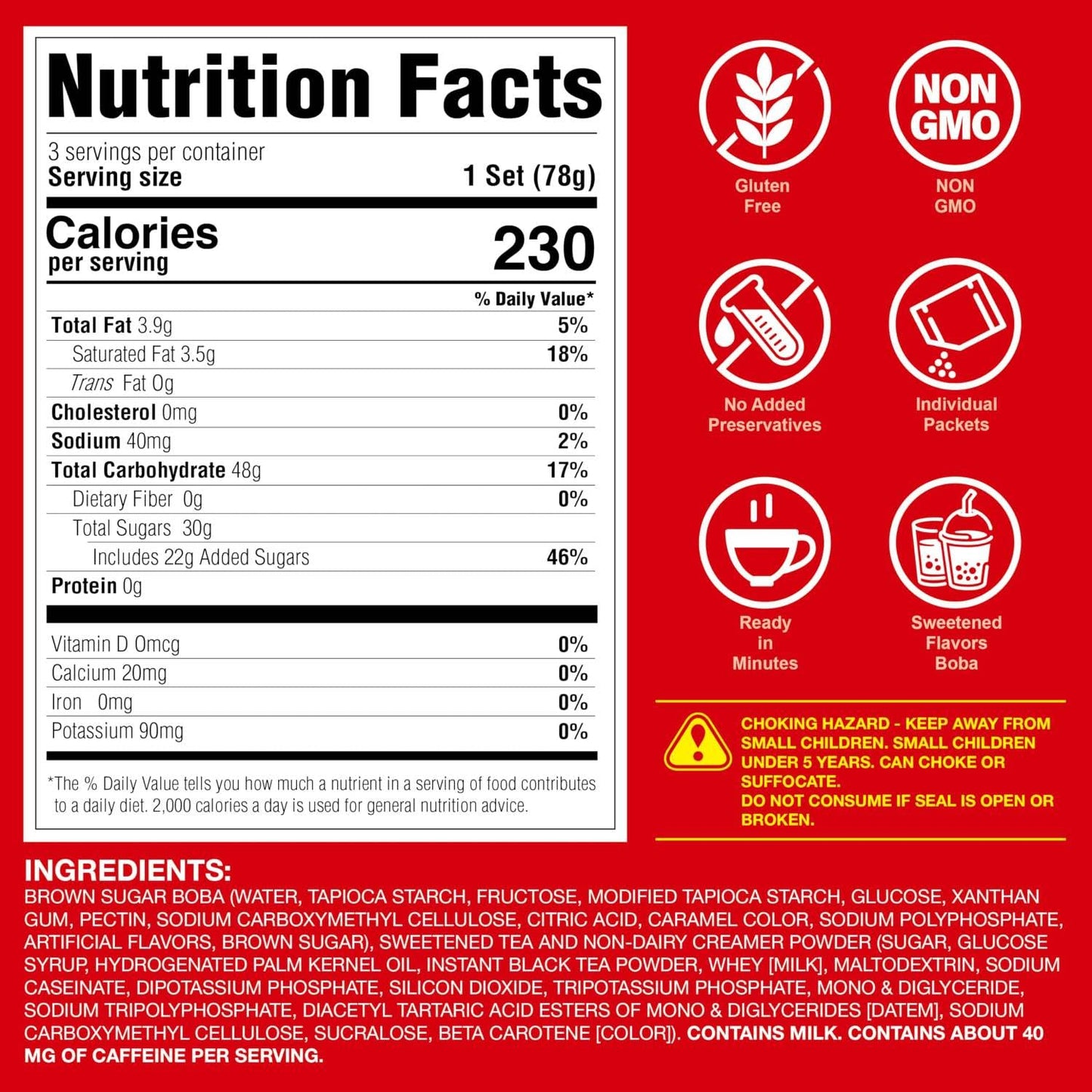 J WAY Instant Boba Bubble Pearl Milk Tea Kit - Brown Sugar Tapioca, 3 Servings, Ready in Under 1 Minute, Paper Straws Included