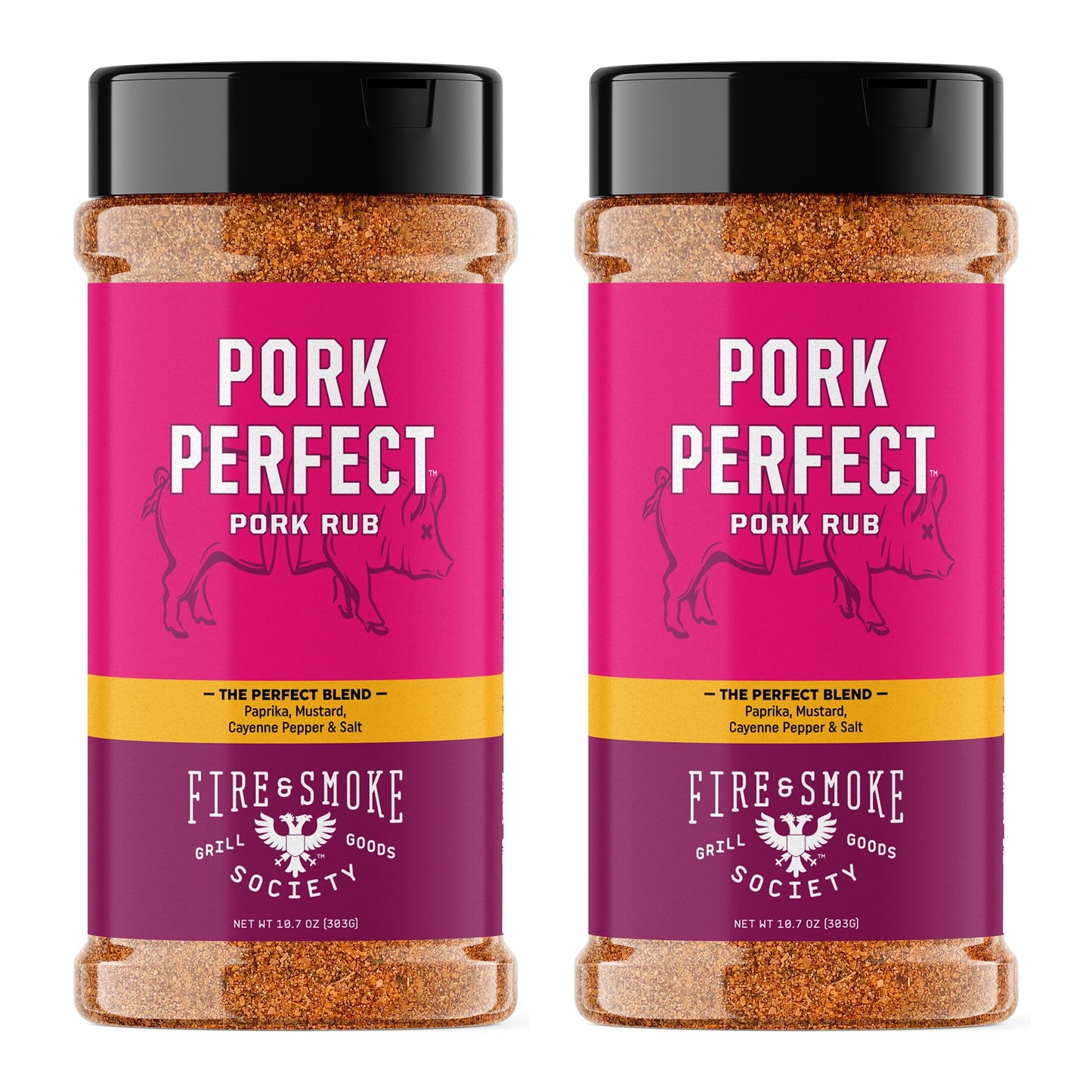 Fire & Smoke Society Pork Rub | BBQ Seasoning for Ribs | 10.7 oz (2-Pack) | Paprika, Mustard, Cayenne Pepper & Salt