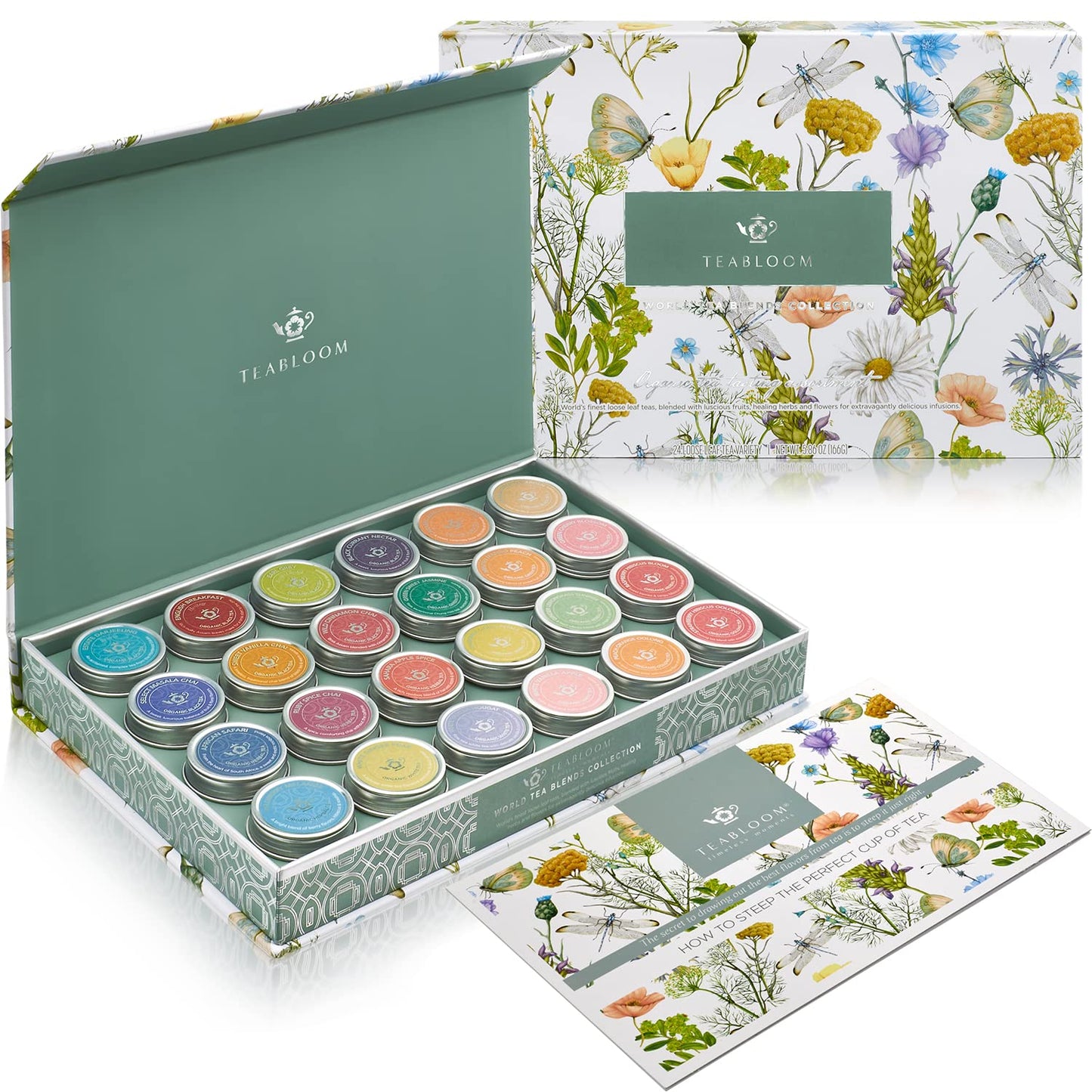 Teabloom Exceptional Loose Leaf Tea Chest, World'S Largest Tea Collection With 24 Varieties Of Usda Certified Organic Black, Green, White, Oolong, And Herbal Loose Tea Blends