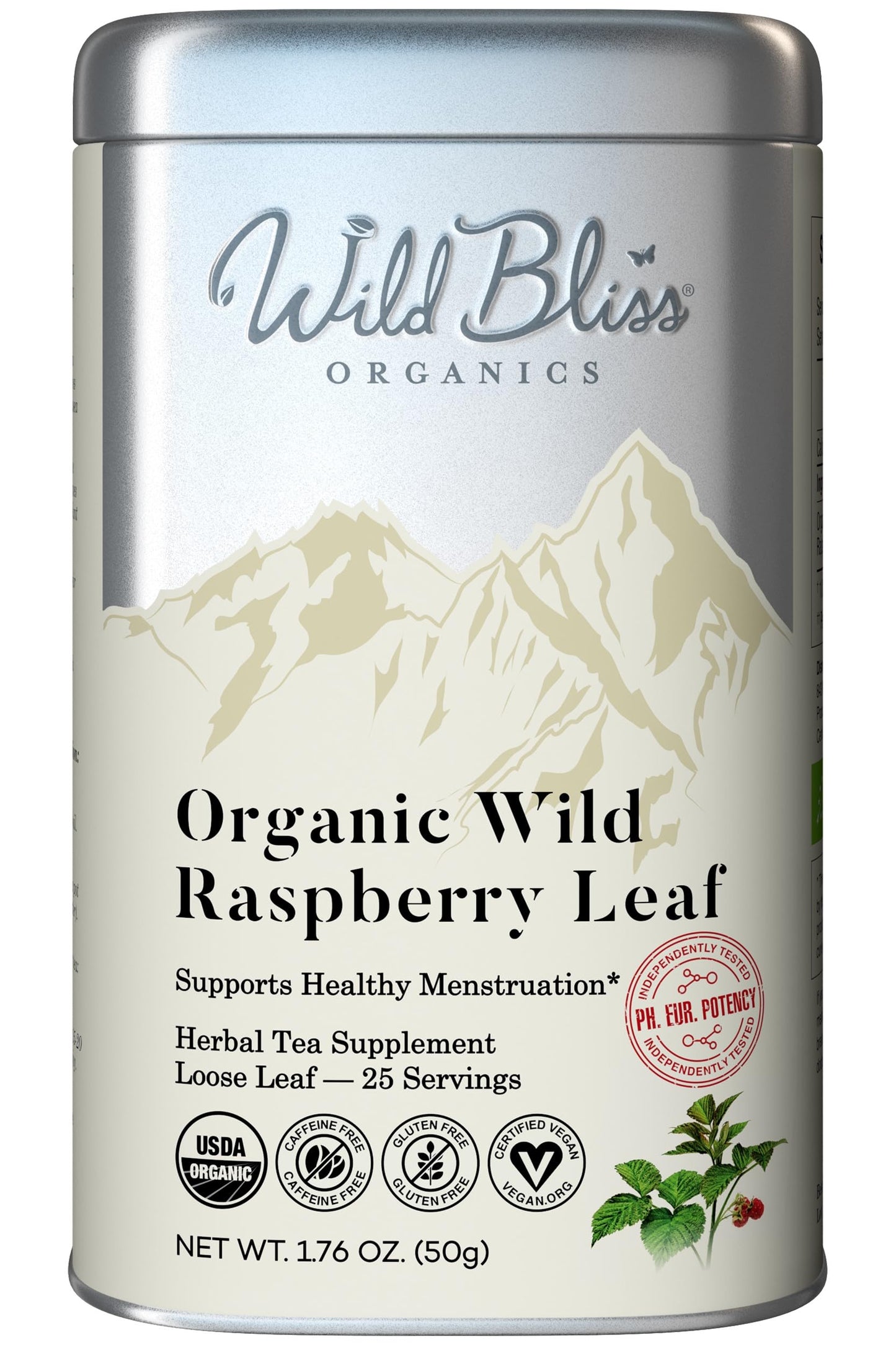 Wild Bliss Organic Red Raspberry Leaf Tea Maternity Use And Menstrual Support - Loose Leaf Herbal Tea - 1.76 Oz - 25 Servings