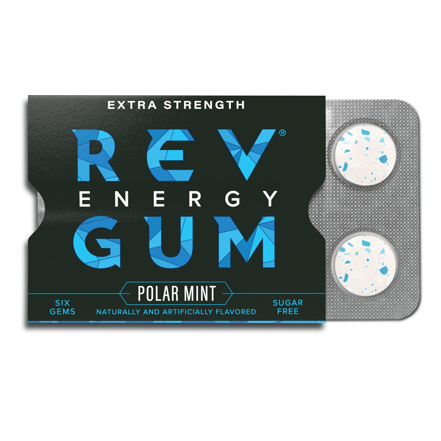 Rev Gum Caffeine Energy Gum | Extra Strength 100mg of Caffeine per Gem | Polar Mint Sugar Free Caffeine Gum - Low Calorie Chews to Help You Stay Alert  Awake and Focused - Mint Chewing Gum - 12 Packs