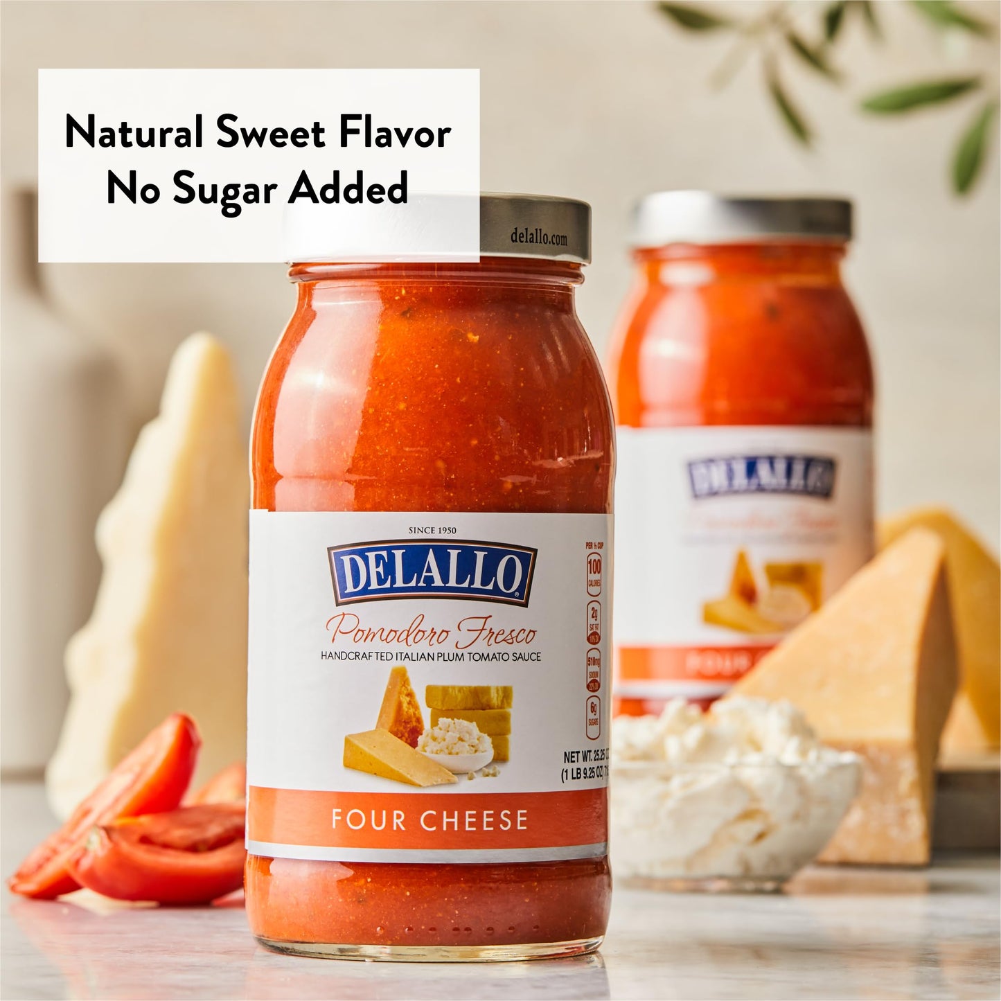 DeLallo Pomodoro Fresco Four Cheese Sauce, 25.25 oz. Jar, (2 Pack), Made in Italy, Gluten Free