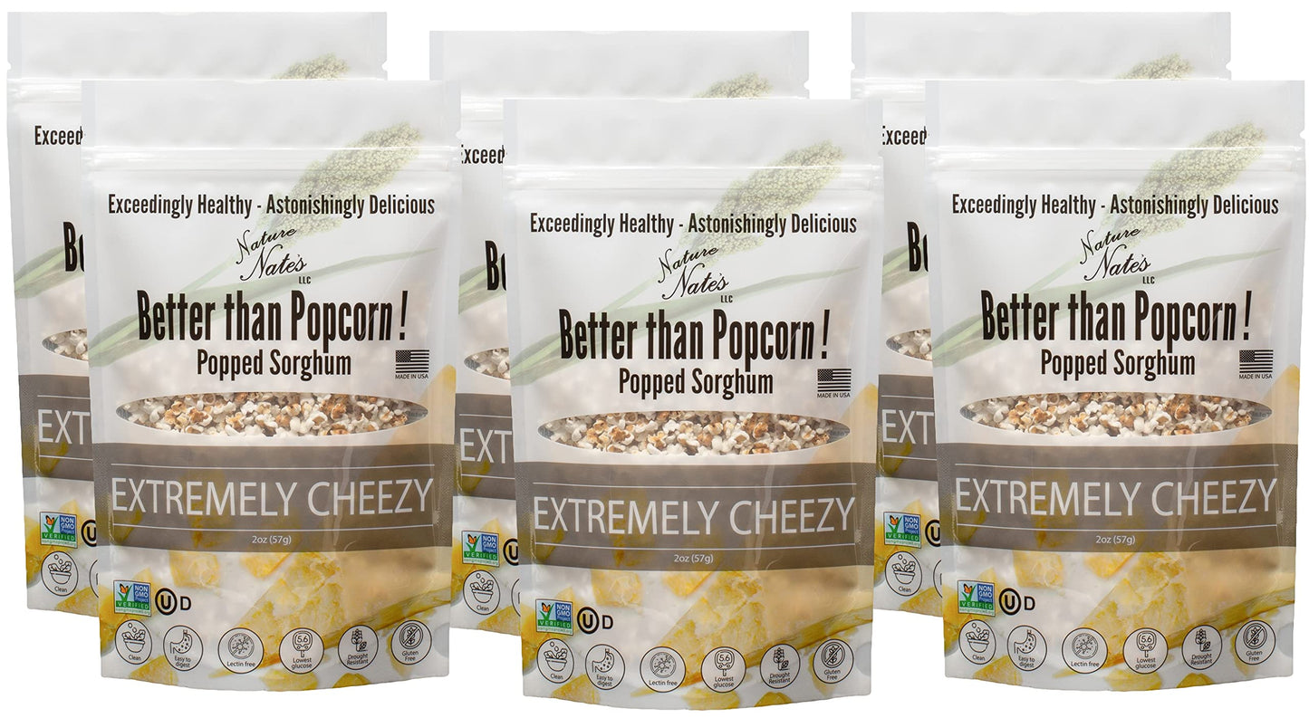 Nature Nates Popped Sorghum, Extremely Cheezy - Organic Sorghum, Keto & Gluten Free, Healthy Snacks, Better Than Popcorn, Made i