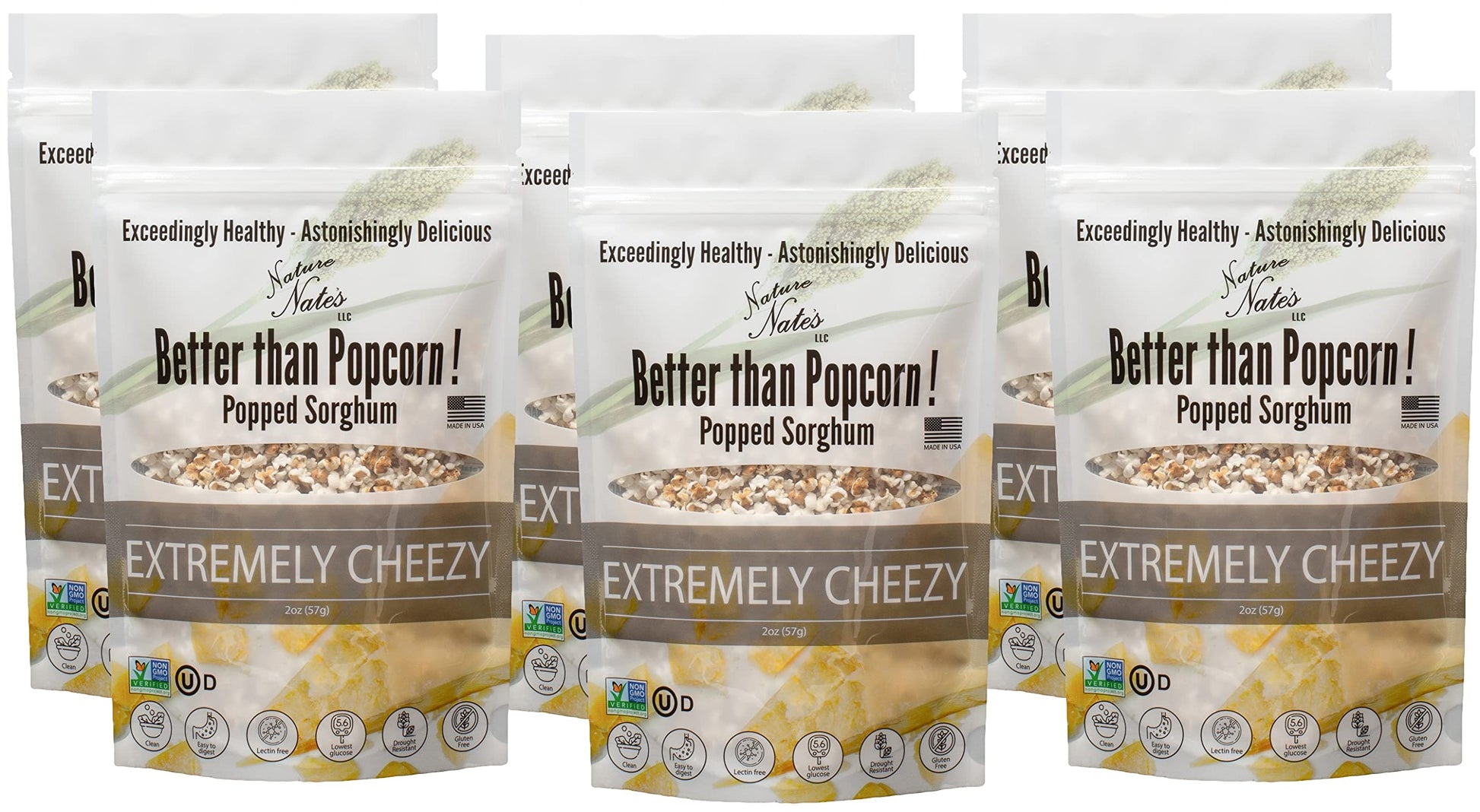Nature Nates Popped Sorghum, Extremely Cheezy - Organic Sorghum, Keto & Gluten Free, Healthy Snacks, Better Than Popcorn, Made i