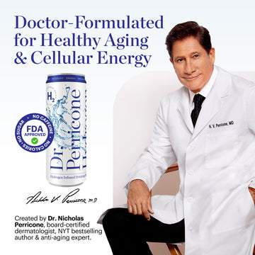 Dr. Perricone Hydrogen Water 24-Pack (12oz) - Molecular Hydrogen Water 1.0-1.5ppm | Natural Antioxidant Hydration, Portable Life
