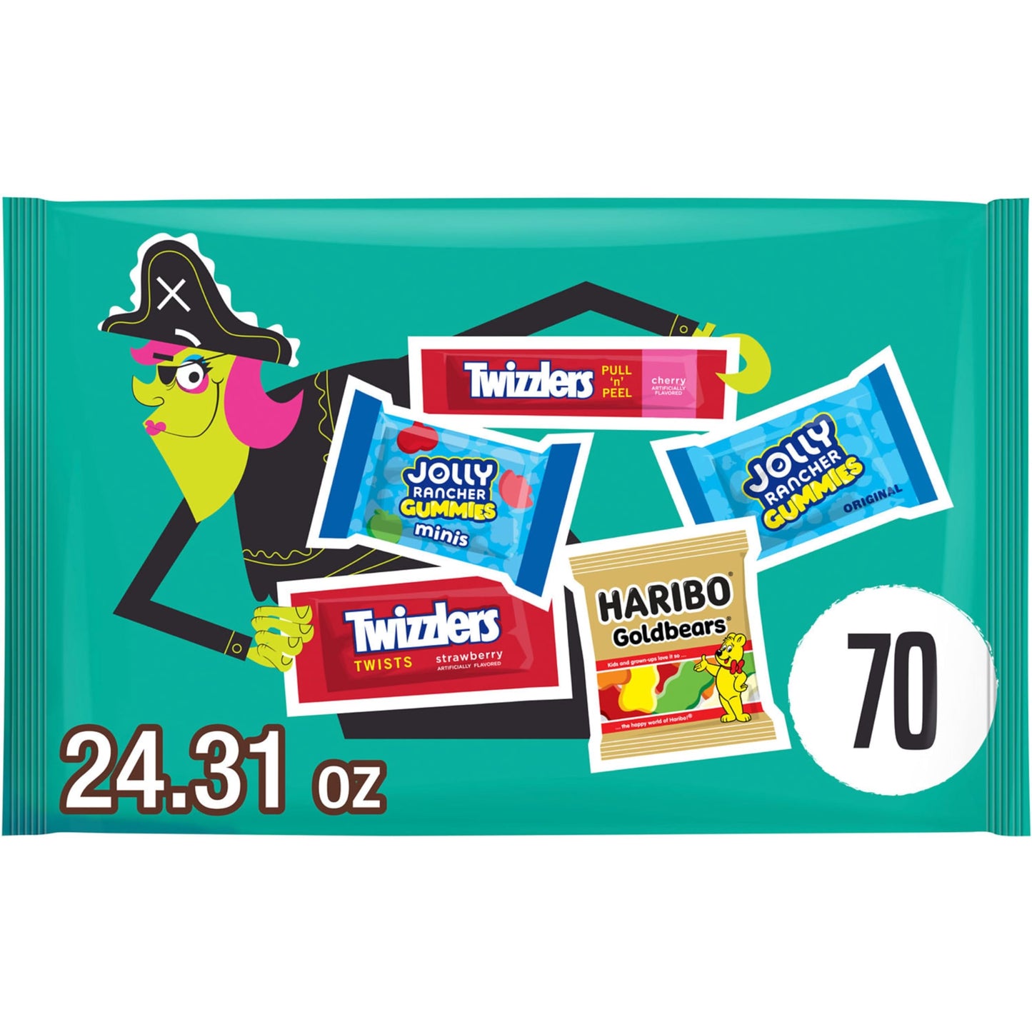 Jolly Rancher Assorted Fruit Flavored Halloween Candy Bag, 70 Count, 24.31 oz, Includes HARIBO and TWIZZLERS