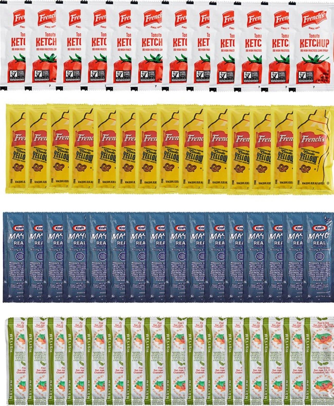 The Seasonal Shop Condiment Packets Variety Pack - 50 Single Serve Portions of Ketchup, Mustard, and Mayo - 200 Piece Set