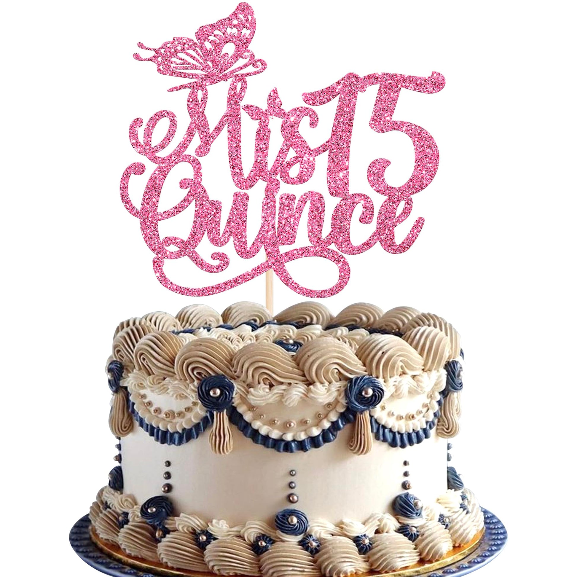 Rsstarxi 1 Pack Mis Quince 15 Cake Topper Glitter Hello 15 Fabulous Fifteen Cake Pick Cheers To 15 Years Cake Decorations For Happy 15Th Birthday Anniversary Party Supplies Deep Pink