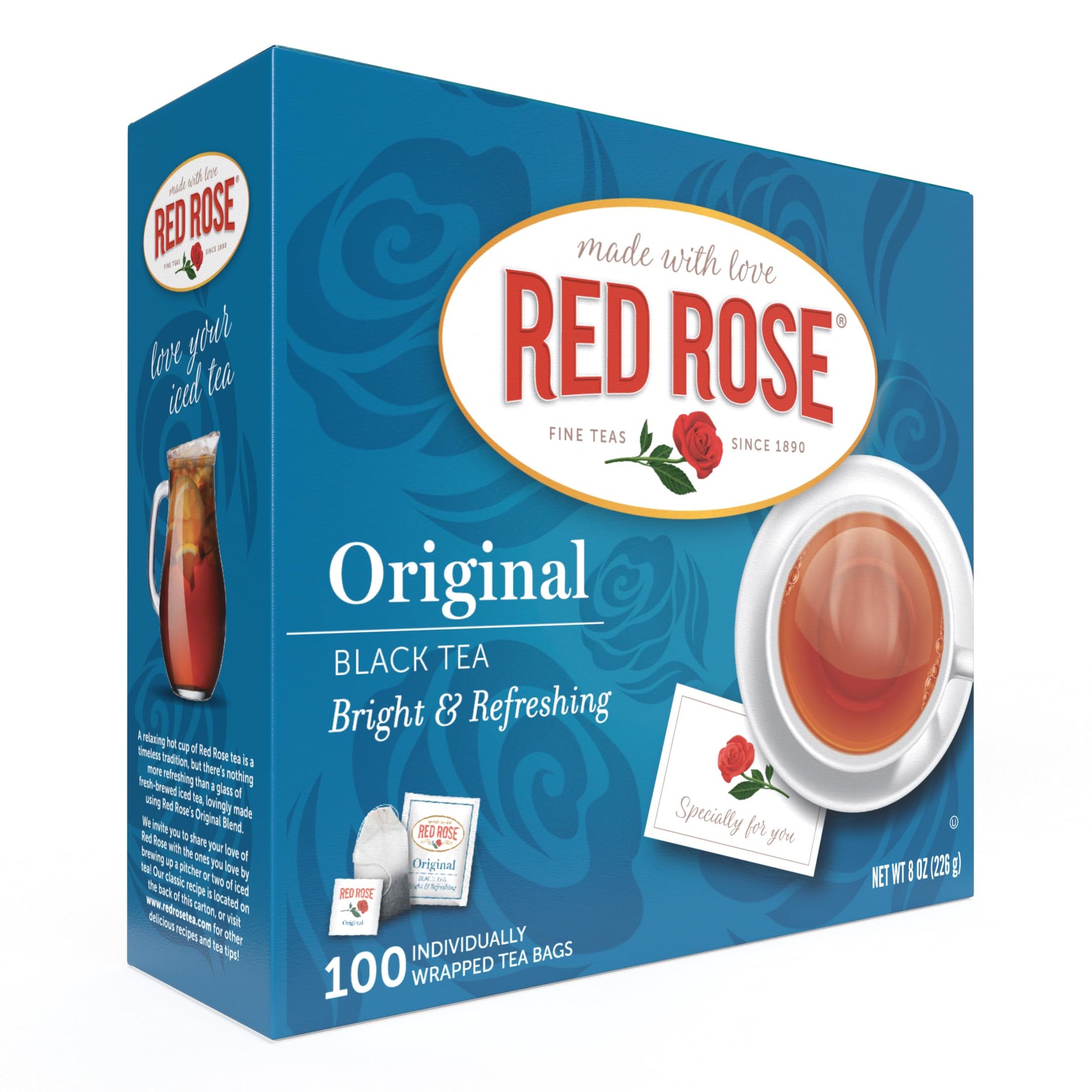 Red Rose Black Tea, Original Full Flavored, 100 Count, 8oz Box