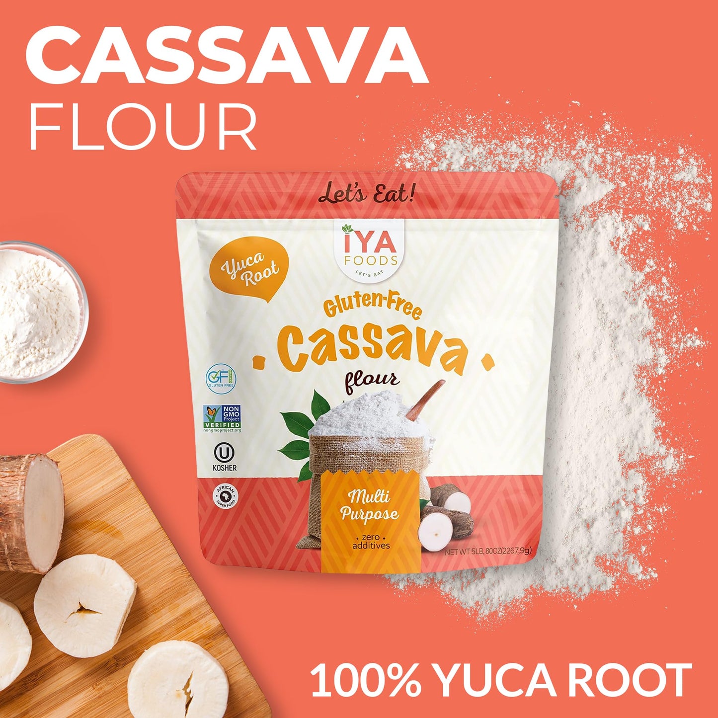 Iya Foods Cassava Flour - All Purpose Flour, Grain-Free, Non-Gmo & Kosher Verified - Multi Purpose Wheat Flour Substitute; Made