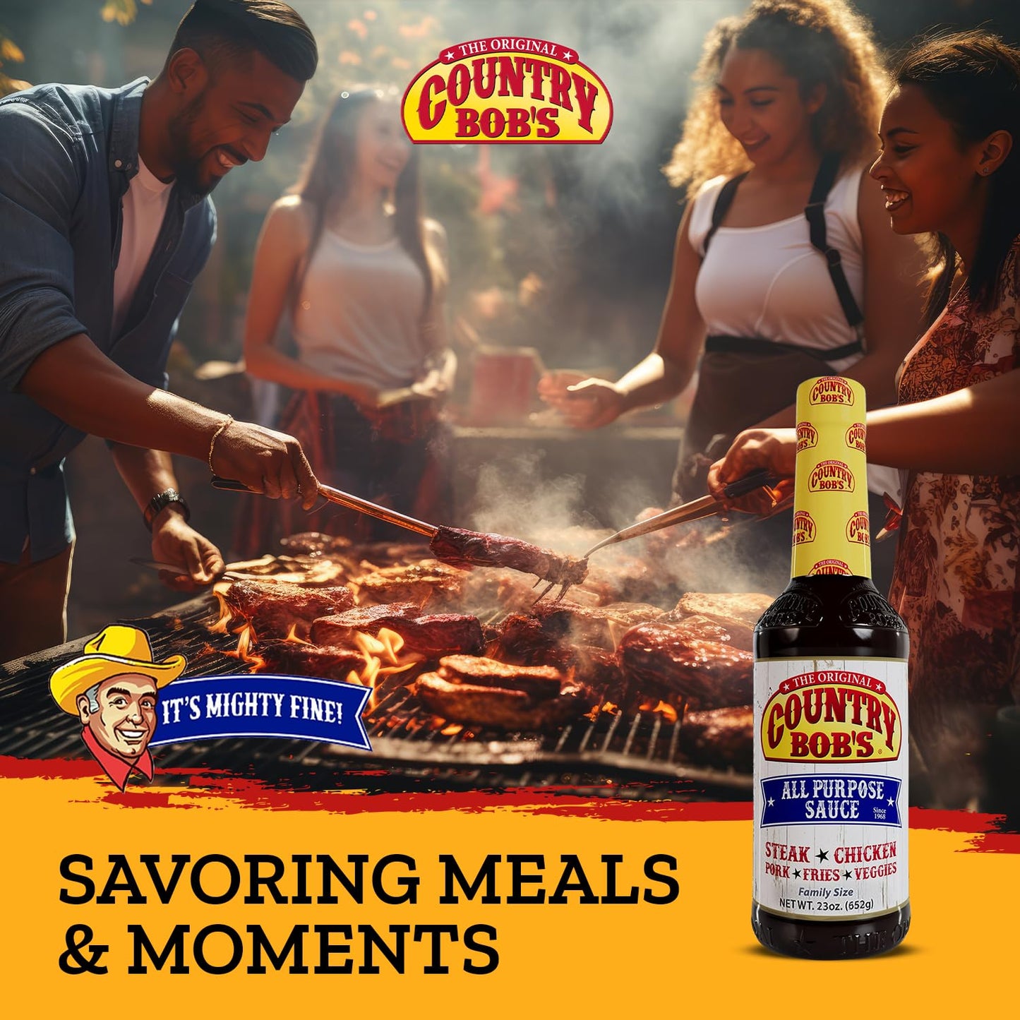 Country Bobs All Purpose Sauce Spicy Hot - A Kick of Ground Red Pepper - Gluten-free All-In-One Sauce for Meat, Chicken, Fish,