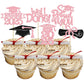 Gyufise Cupcake Toppers 24Pcs Glitter Congrats Grad 2025 Paper Pink Decorations