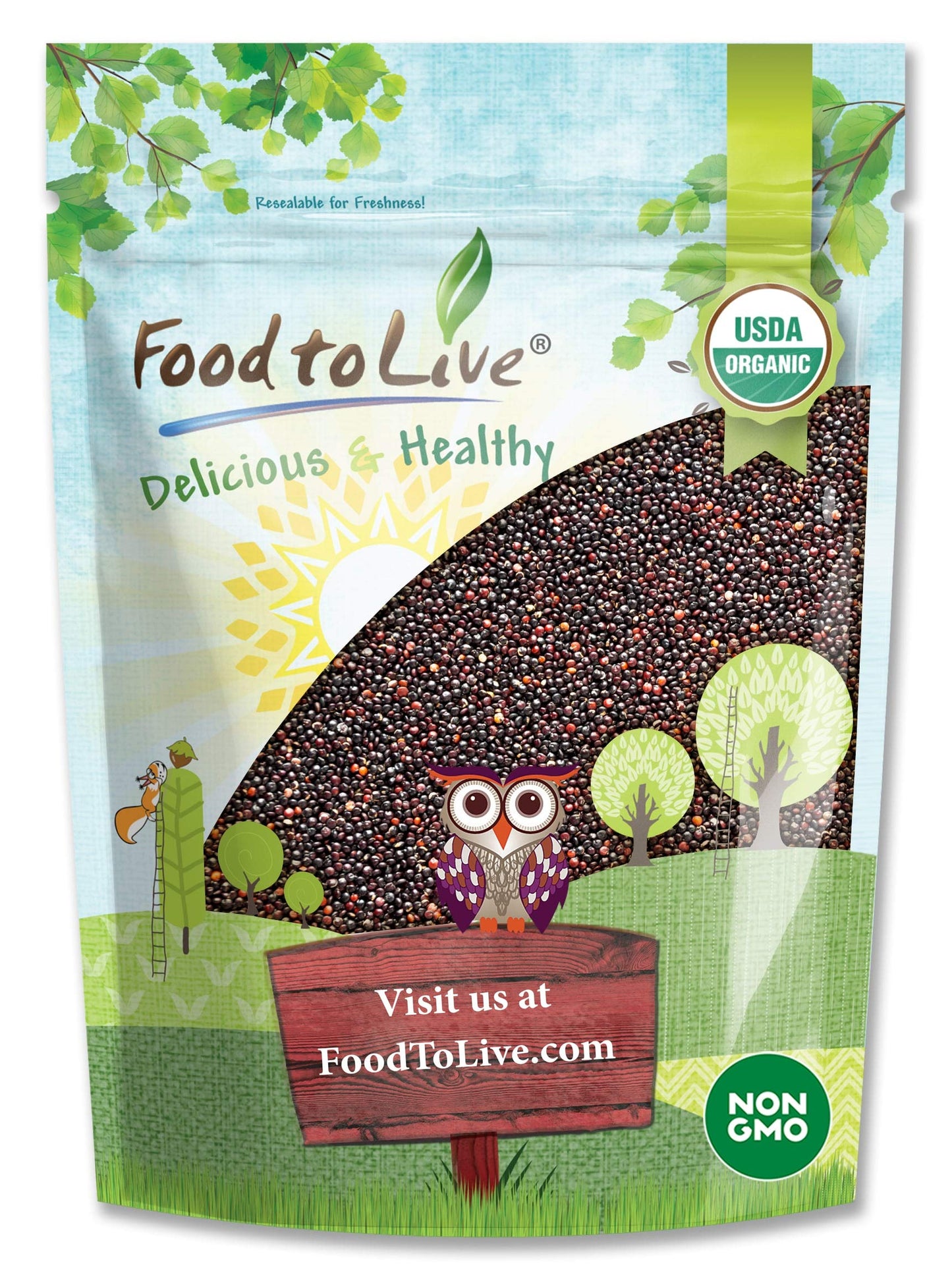 Food to Live Organic Black Quinoa, 8 Ounces - Non-GMO, Whole Grain, Sproutable, Kosher, Vegan, Sirtfood. Easy to Cook. Good Sour