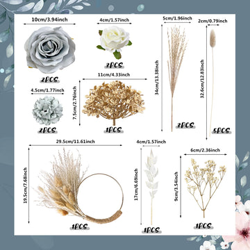 19 Pcs Gray Boho Cake Decorations Flower Cake Toppers Pampas Grass Cake Topper For Wedding Bridal Baby Shower Birthday Party Sup