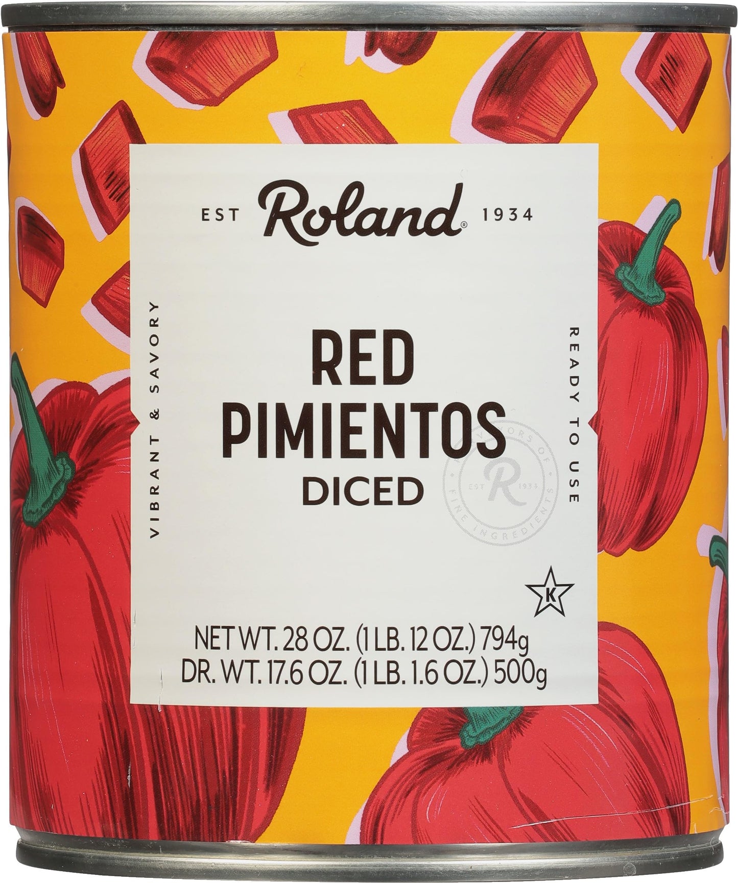 Roland Diced Red Pimiento Peppers, Specialty Imported Food, 28-Ounce Can ( 6 Count) - Packaging may vary