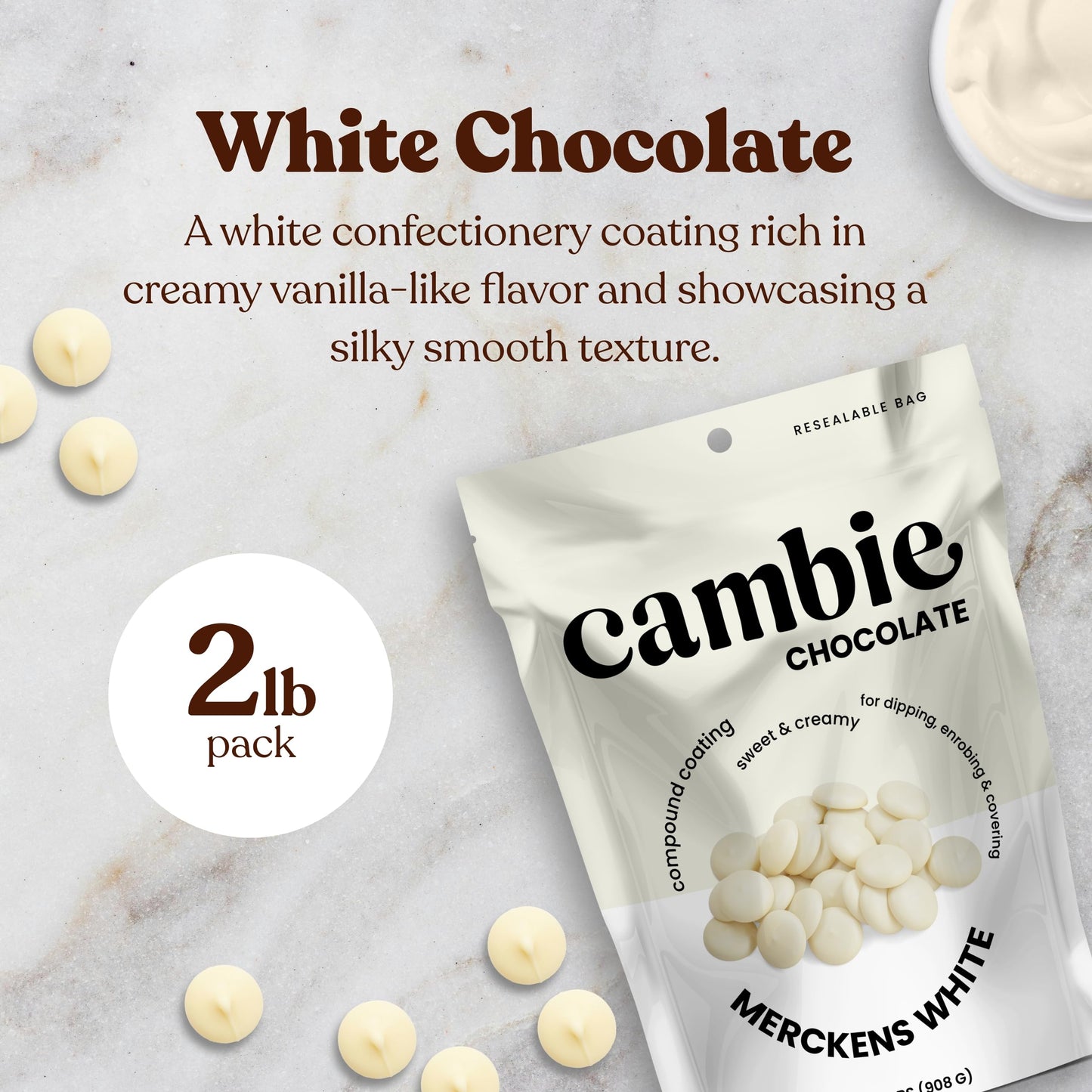 Cambie White Chocolate Melting Wafers, 2 lb, For Dipping & Baking