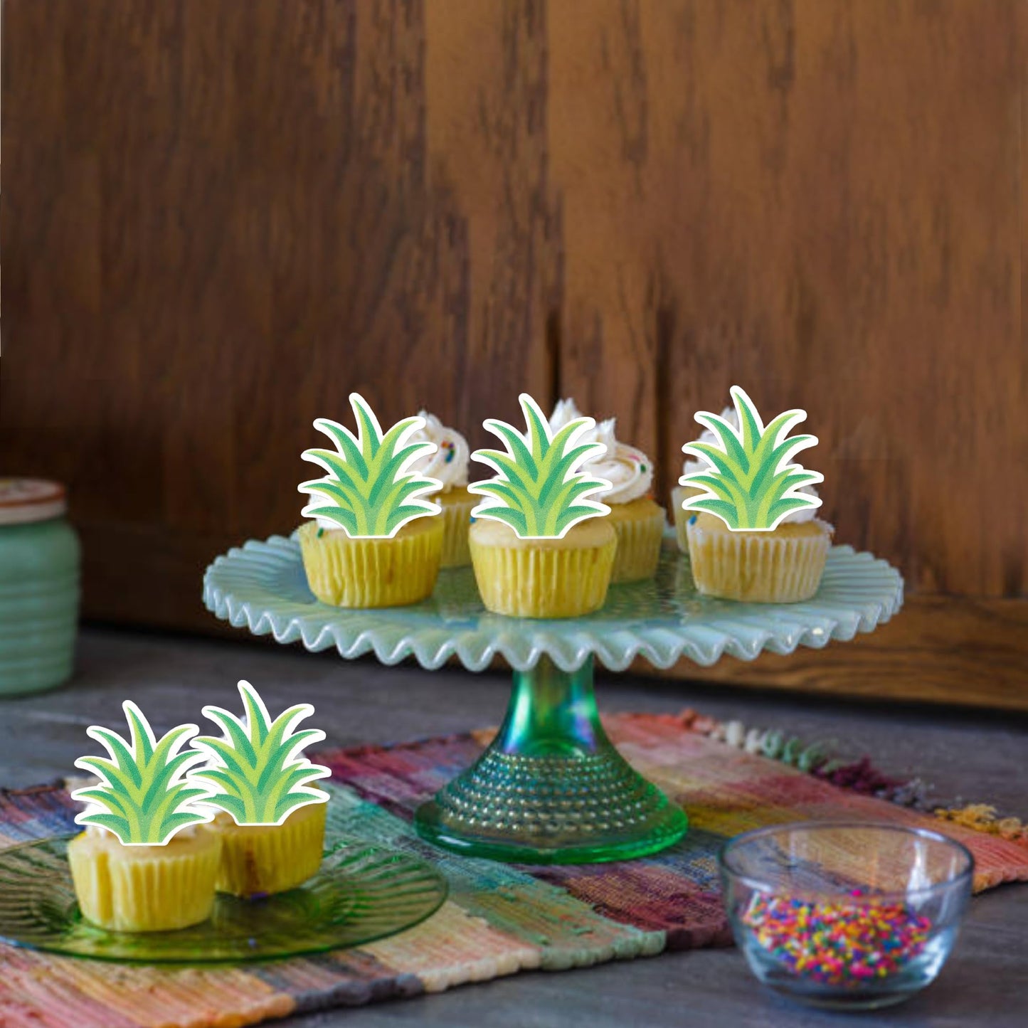 Rssta i Pineapple Cupcake Toppers 60 Pack Rice Paper Tropical Design 5 for Luau Hawaiian Baby Shower Birthday Party Decorations