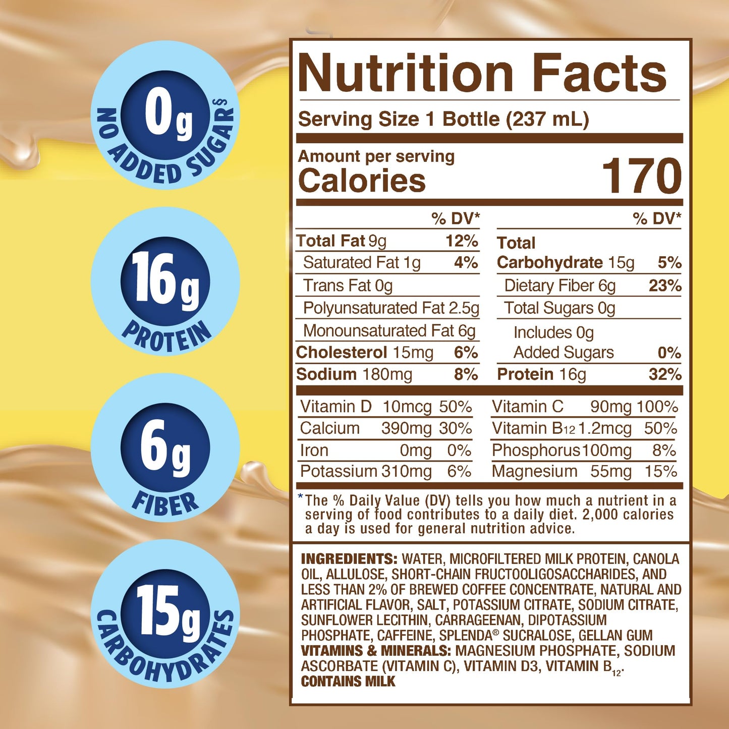 SPLENDA Diabetes Care Shakes - Meal Replacement Shake, 8 Fluid Ounces Per Bottle (Caf   Latte, 6 Pack)