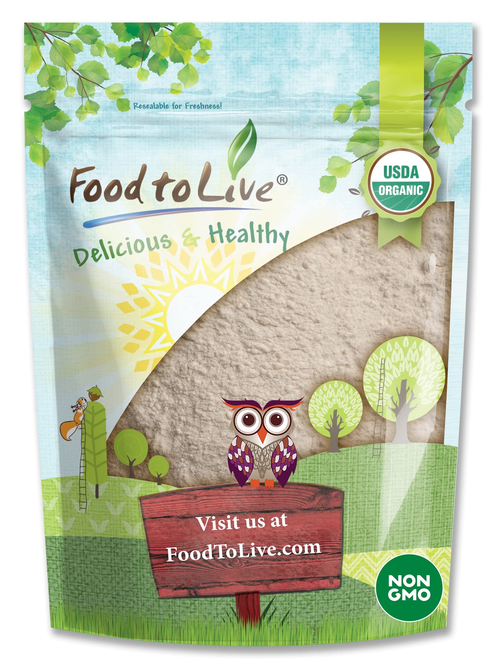 Food to Live Organic Spelt Flour, Whole Grain, Non-GMO, Vegan, 32 Ounce