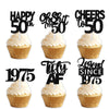 18pcs Black Glitter Happy 50th Dessert Cupcake Topper Pick for Funny Legend Since 1998 Theme Decor Supplies Men Women Happy 50 B