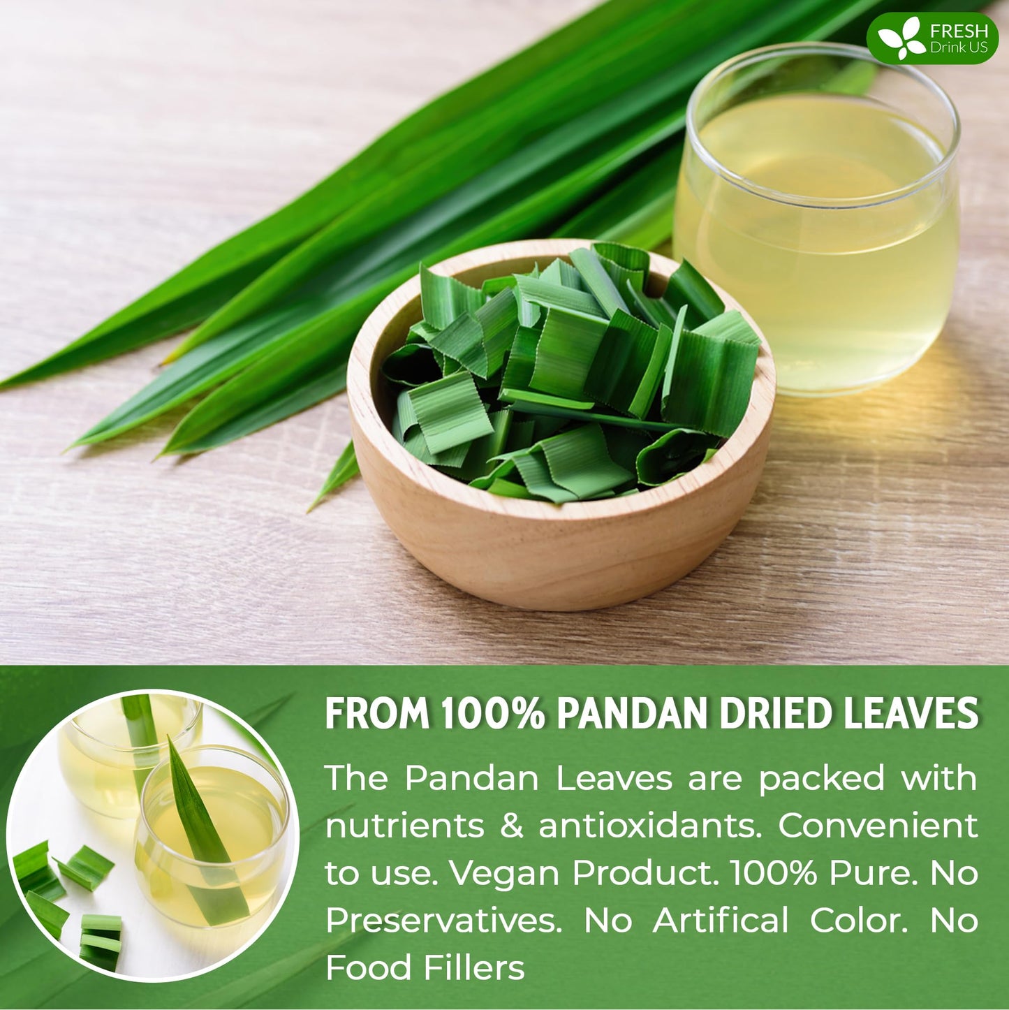 FRESHDRINKUS Dried Pandan Leaves Tea, 100% Pure, Vegan, 4.5oz (Pack of 1)