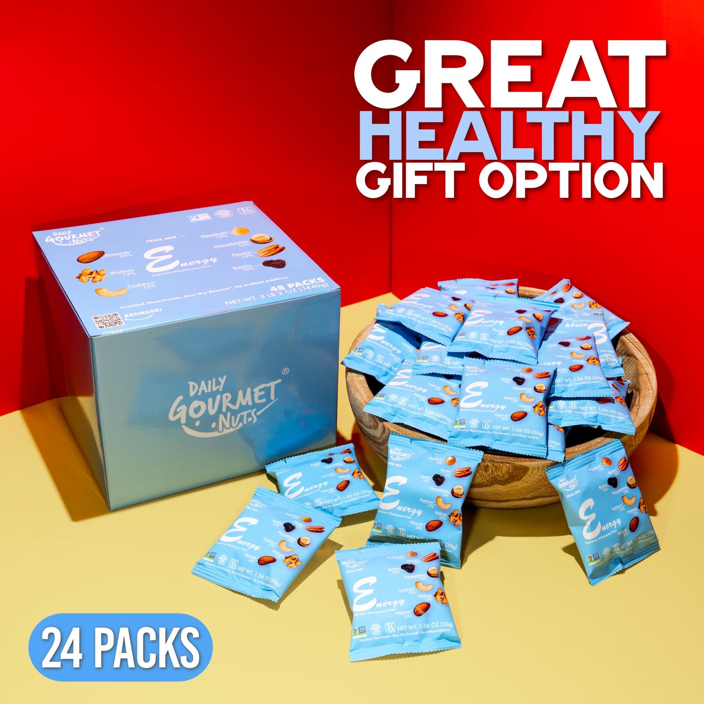 DAILY GOURMET NUTS Unsalted Mixed Nuts Snack Packs, 1.06 Ounce, Pack of 24, Healthy Trail Mix, No Peanuts