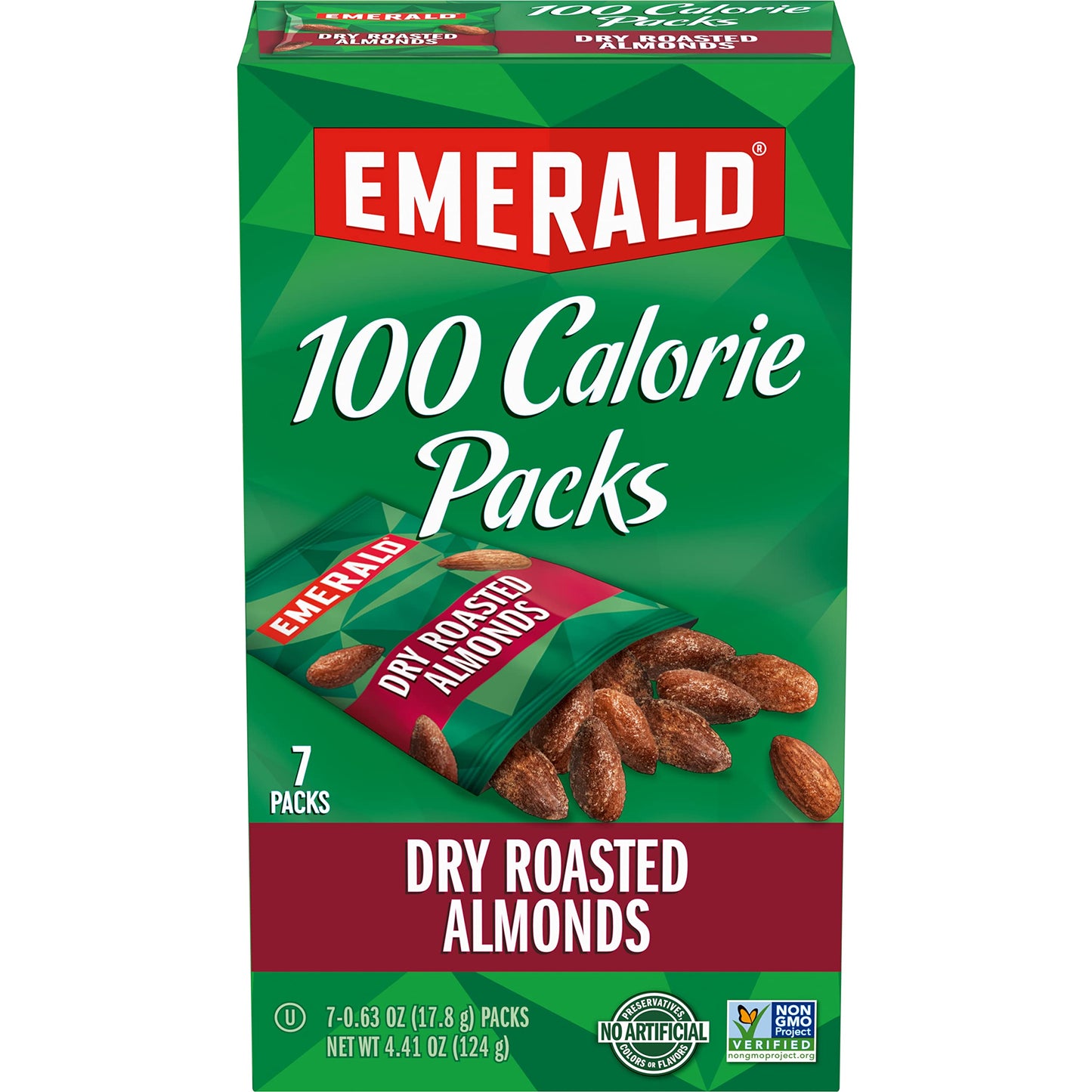 Emerald Dry Roasted Almonds 100-Calorie Packs, Kosher Certified, Non-GMO, 7 Count (Pack of 12), Model 111071