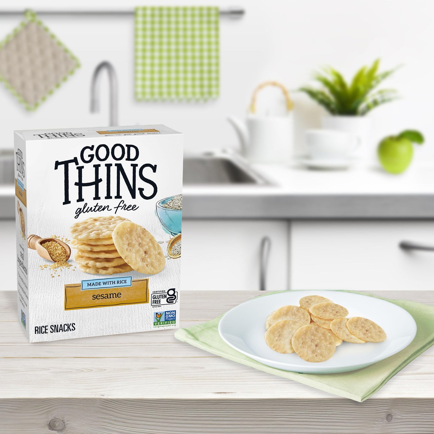 GOOD THINS Sesame Rice Snacks Gluten Free Crackers, Snack Crackers, 3.5 oz (Pack of 2)