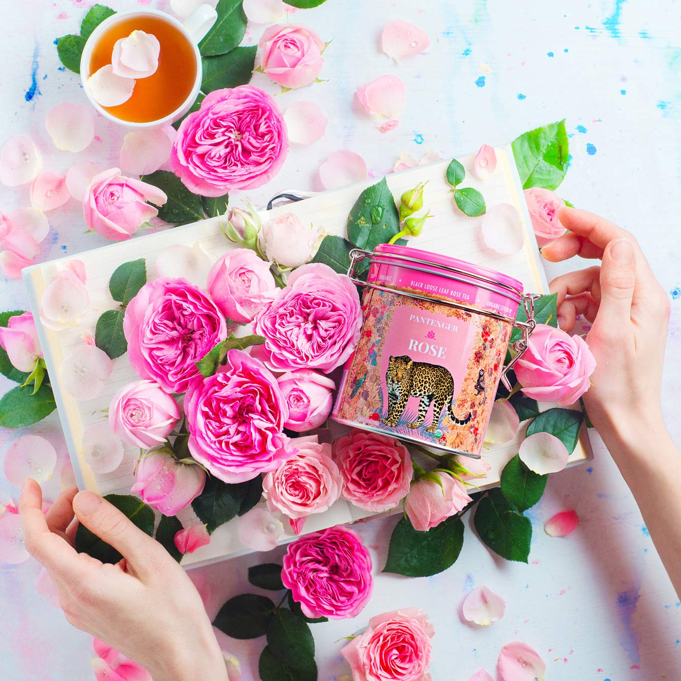 Organic Rose Tea Loose Leaf -3.5 Oz- Finest Moroccan Rose Petals And Ceylon Black Tea.