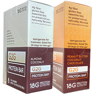 G2G Protein Bar, Coconut Lovers 2-Pack, 1 Box Peanut Butter Coconut, 1 Box Almond Coconut, Healthy Snack, Delicious Meal Replace