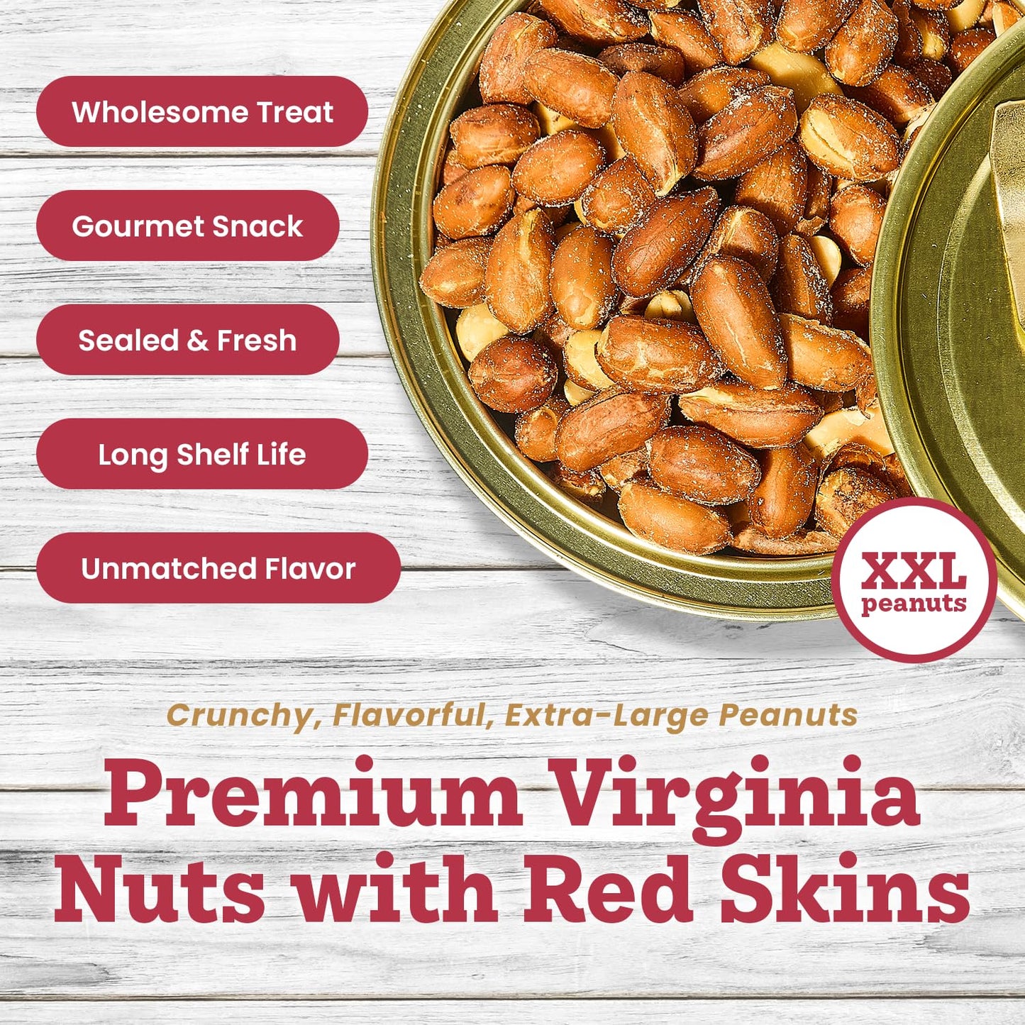 Hubbard Peanut Company Hubs Peanuts - Premium Virginia Nuts, Salted, Vegan, Keto Friendly, 2 Packs of 20 oz Cans