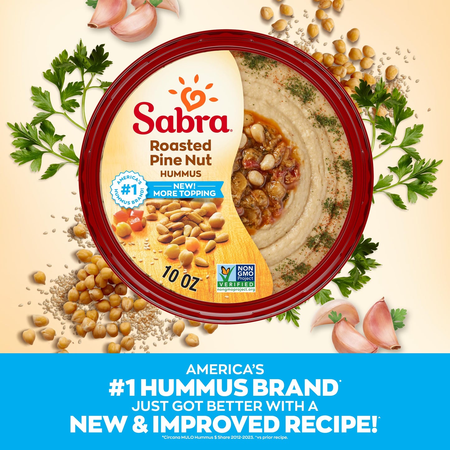 Sabra Pine Nut Hummus, Great Hummus for Dipping, Snacking and Sharing, 10 Oz Tub
