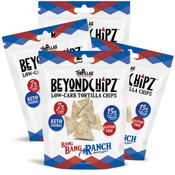 Beyondchipz Low Carb Tortilla Chips, Bang Bang Ranch, Keto Friendly, Gluten Free, 5.3Oz Bag, Pack Of 4