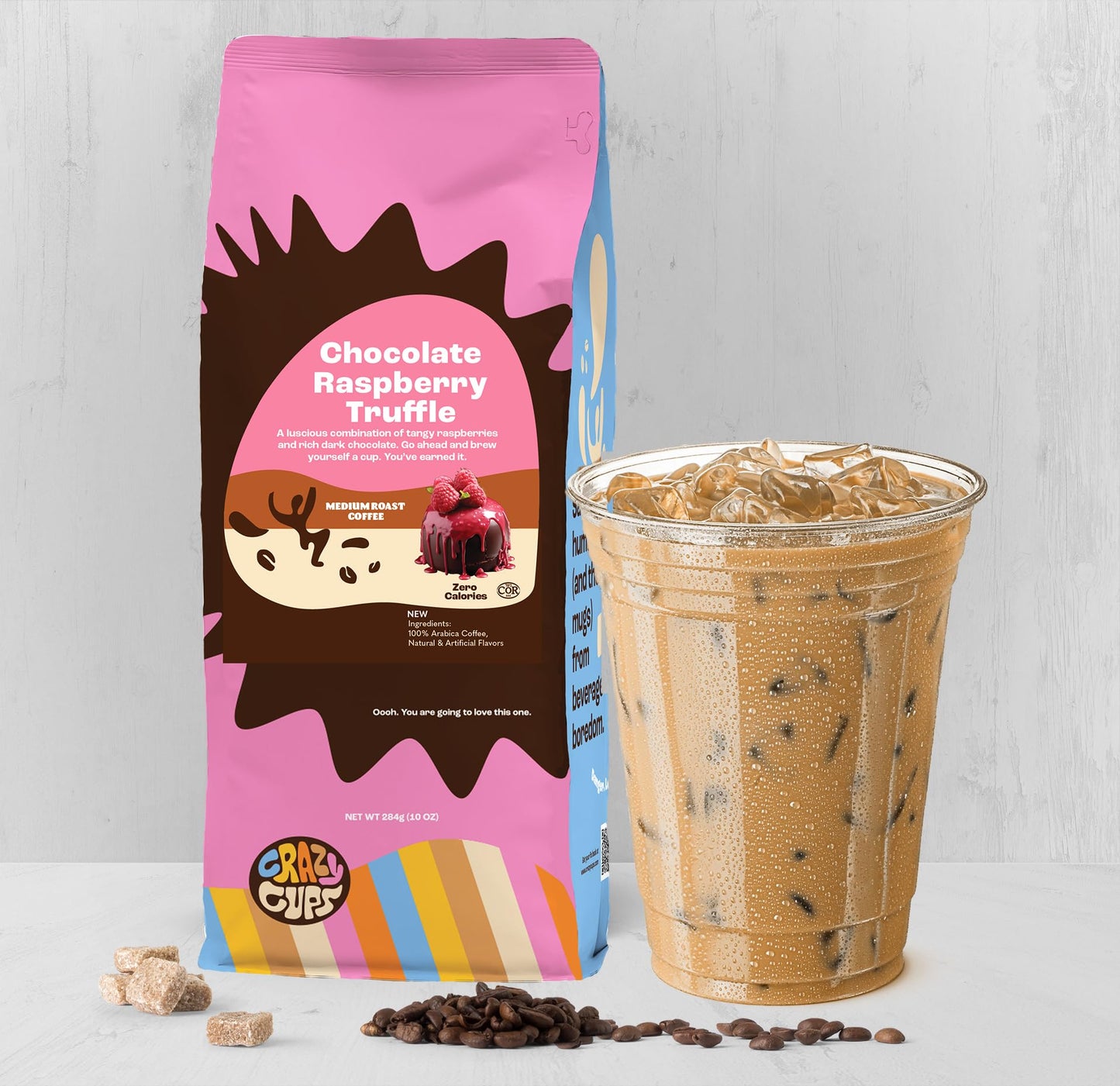 Crazy Cups Flavored Ground Chocolate Coffee  Chocolate Raspberry in 10 oz Bag  For Brewing Flavored Hot or Iced Coffee