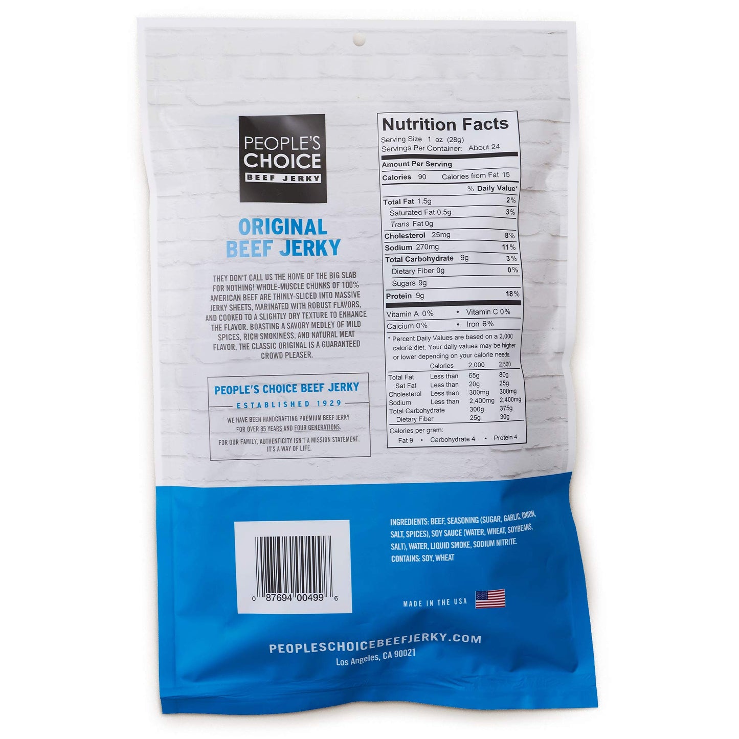 Peoples Choice Beef Jerky Classic Original Big Slab Whole Muscle Cuts Low Sodium High Protein 3 Ounce Pack