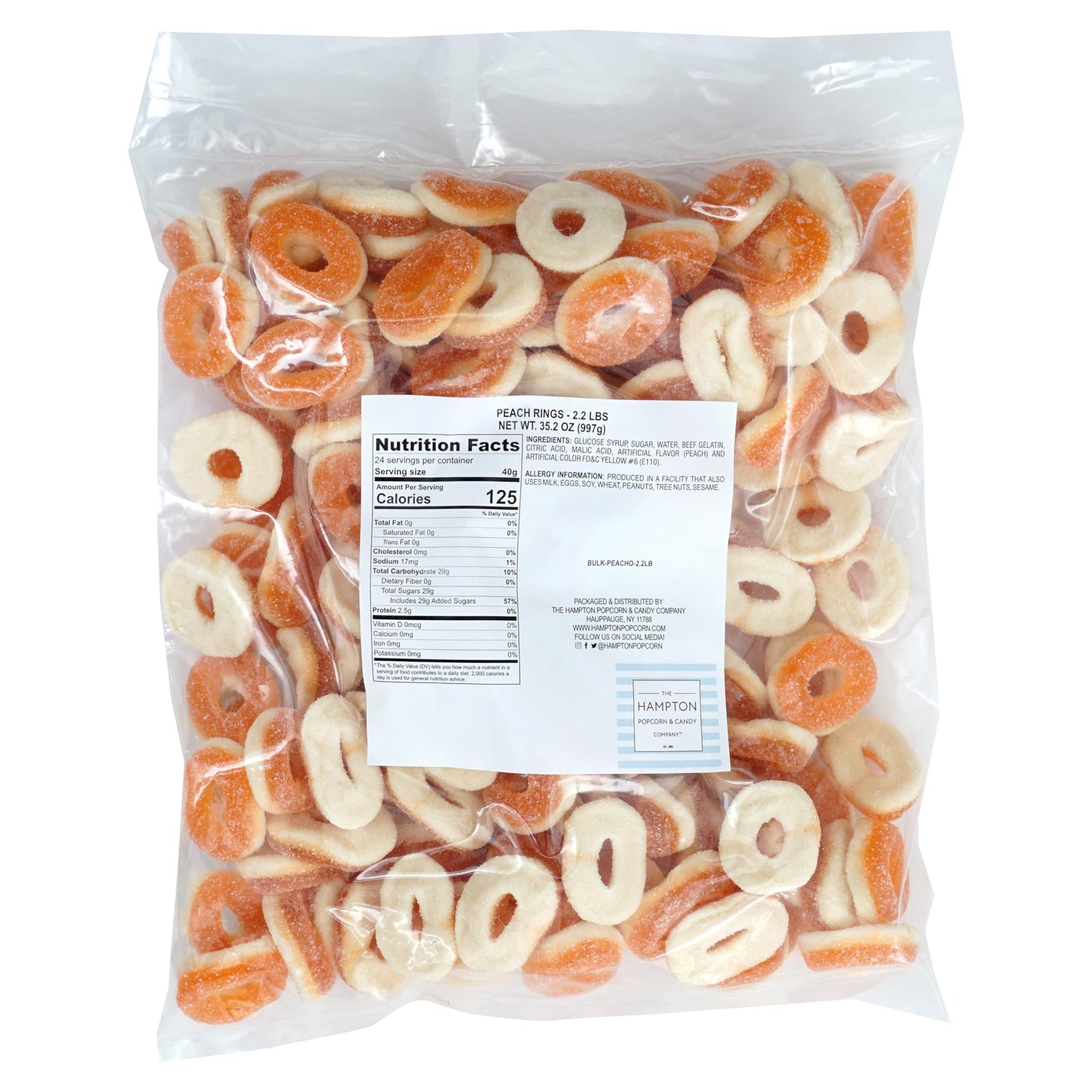 Peach Rings, 2.2 Pound Gummy Peach Rings Candy Bag, Peach Gummy Rings