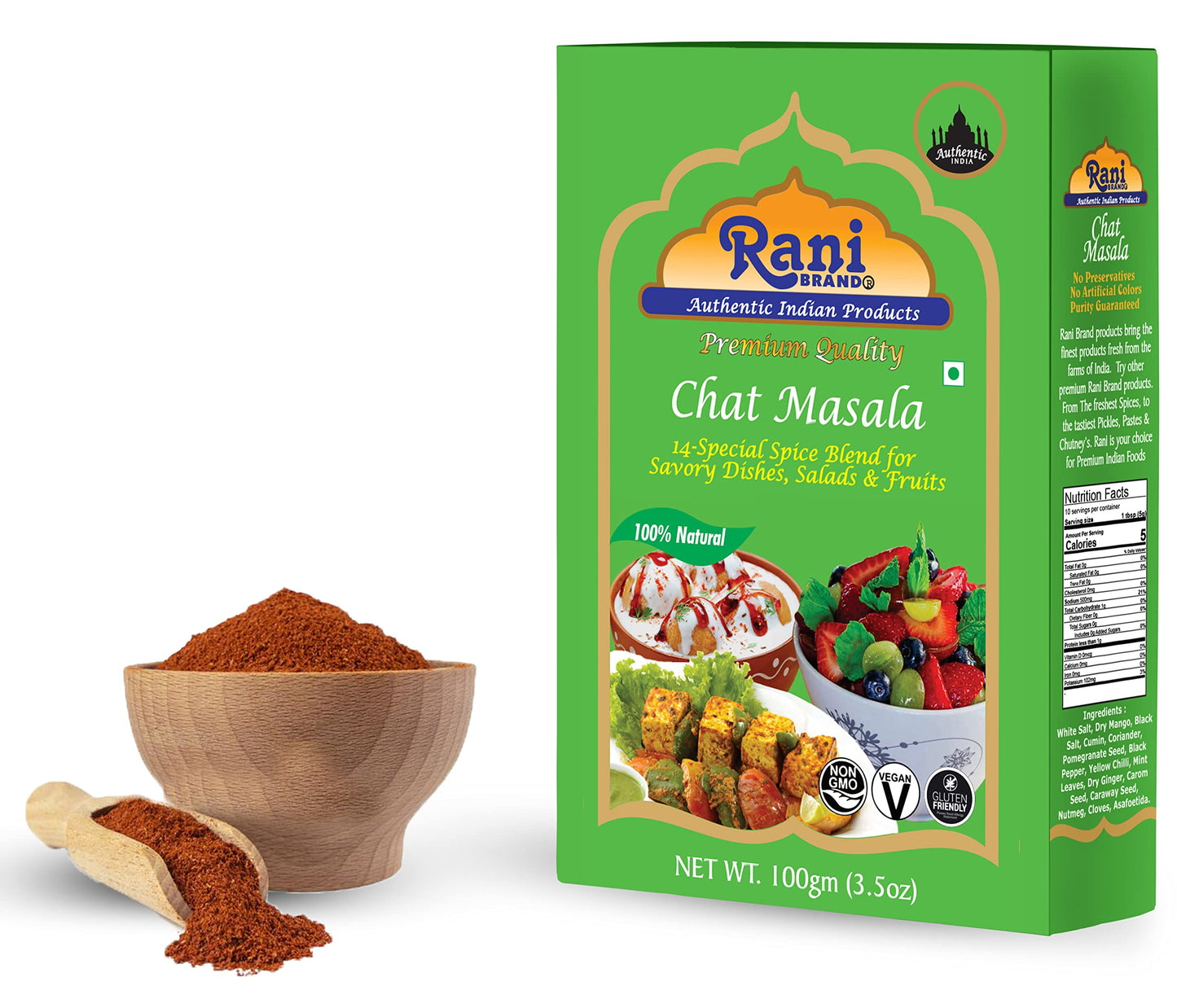 Rani Chat Masala (14 Spice Seasoning Salt) Tangy Indian Seasoning 3.5Oz (100G) ~ All Natural | No Msg | Vegan | No Colors | Glut