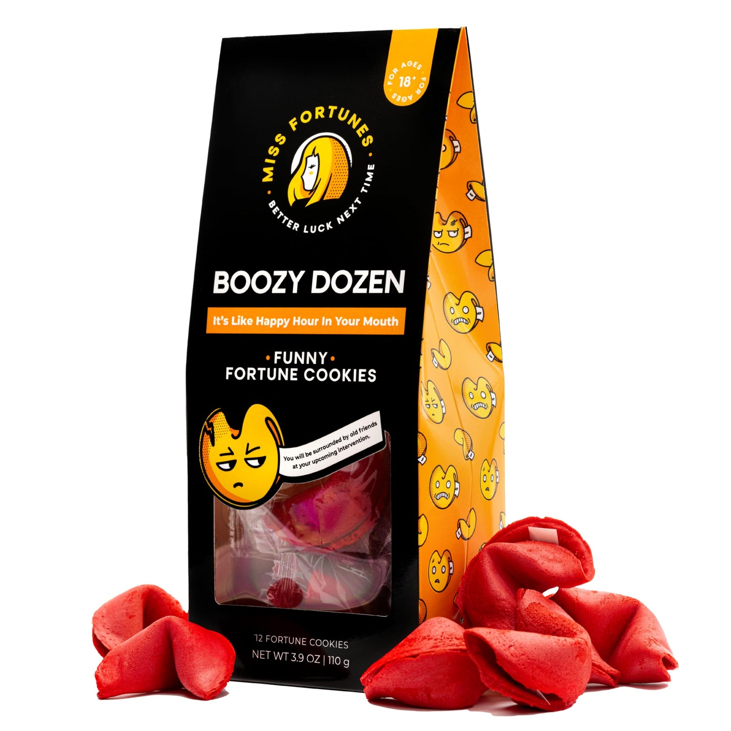 MISS FORTUNES Funny Fortune Cookies, Box of 12 Individually Wrapped, Great for Cocktail Parties, Boozy Dozen