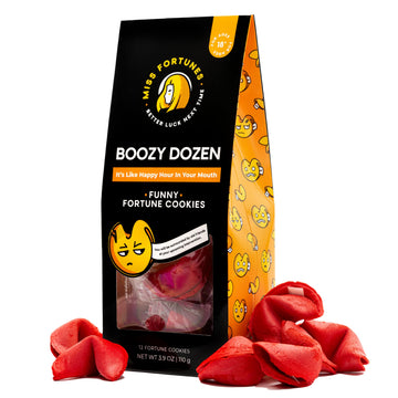 MISS FORTUNES Funny Fortune Cookies, Box of 12 Individually Wrapped, Great for Cocktail Parties, Boozy Dozen