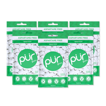 Pur Gum | Aspartame Free Chewing Gum | 100% Xylitol | Natural Spearmint Flavored Gum, 55 Pieces (Pack Of 6)