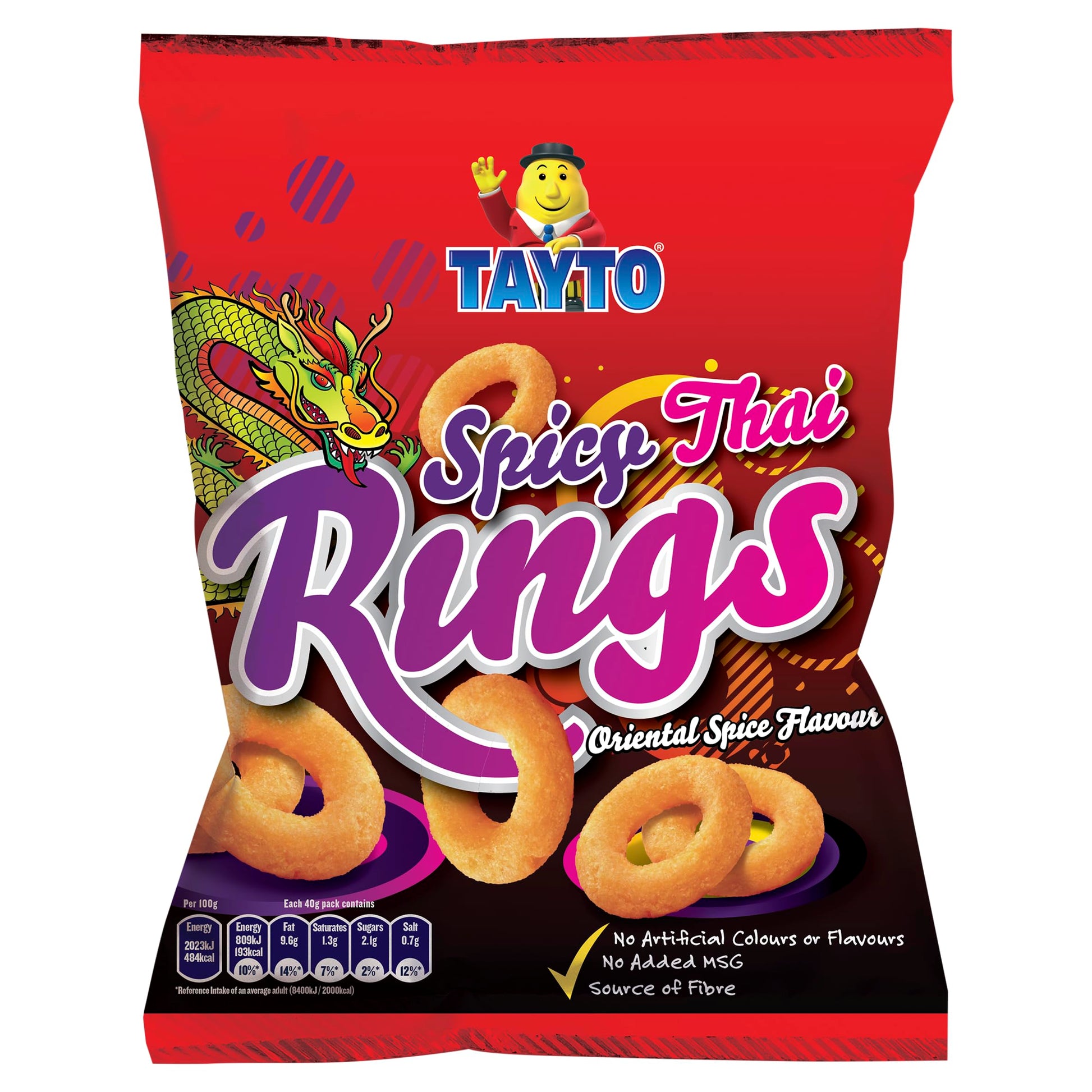 Tayto Thai Rings Oriental Spice Flavored Snacks, 40g (1.41oz), Pack of 8