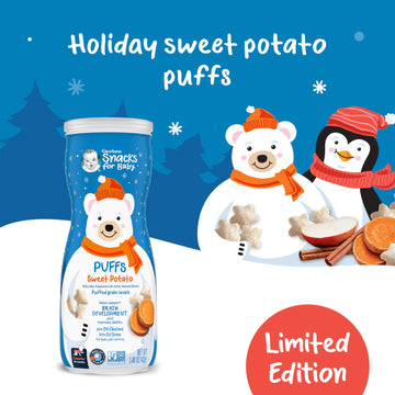 Gerber Puffs Baby Snacks, Sweet Potato, Holiday Baby Cereal, Stocking Stuffers For Babies, 6-Pack
