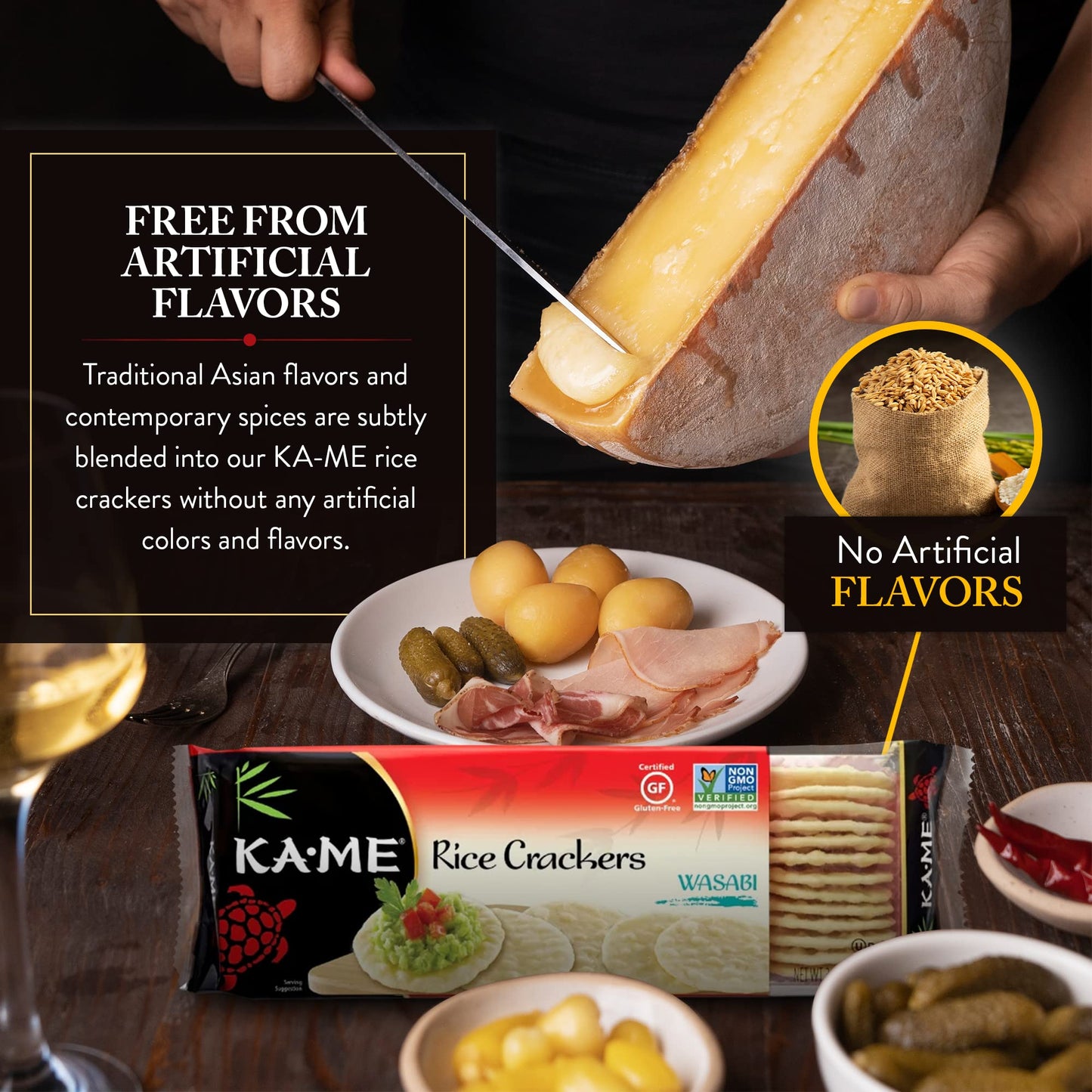 Ka-Me Rice Crackers Gluten Free And Non Gmo Verified - Wasabi (Pack Of 12)