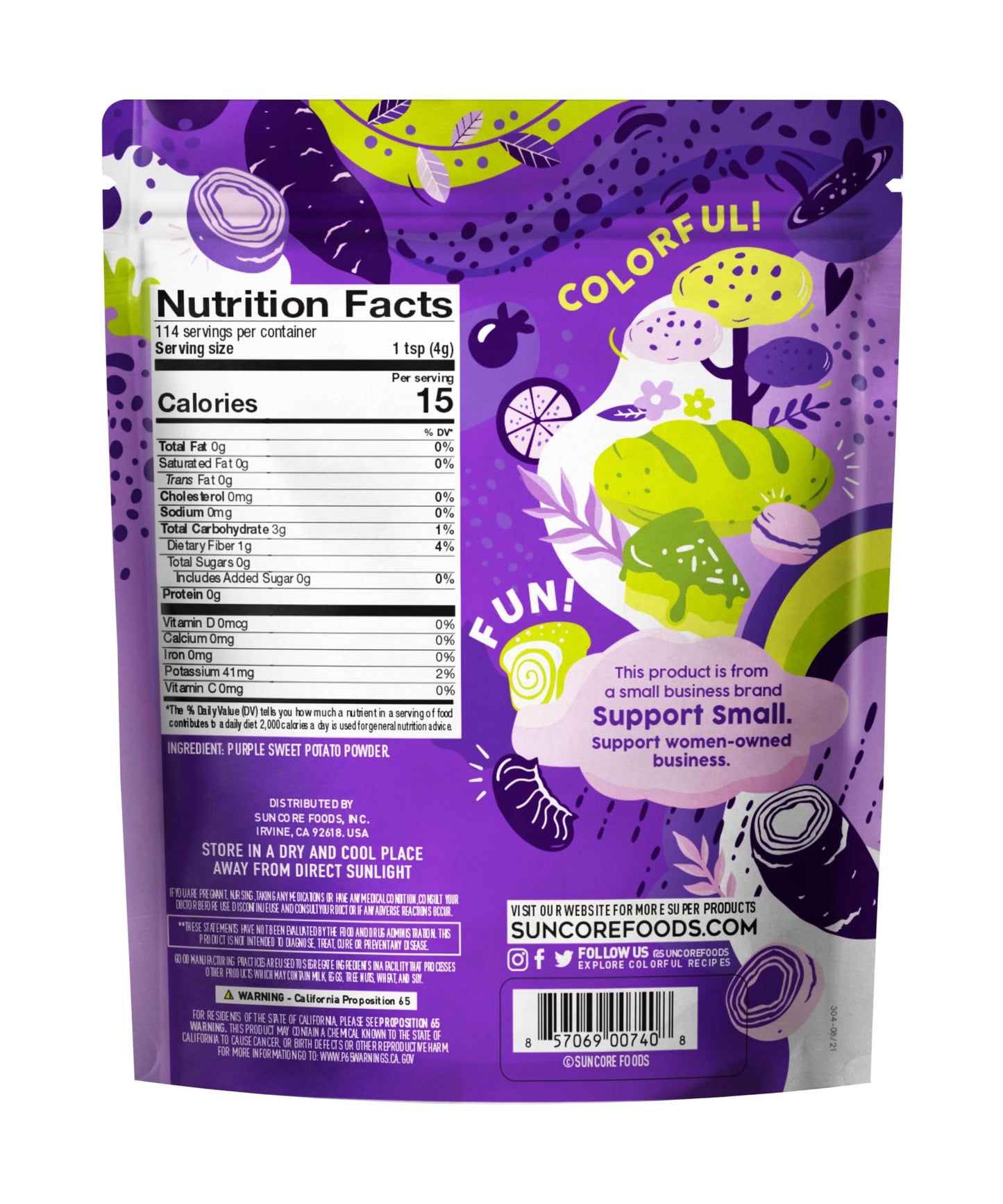 Suncore Foods Purple Sweet Potato Powder, Purple Food Coloring Powder, Gluten-Free, Non-Gmo, 16Oz (1 Pack)