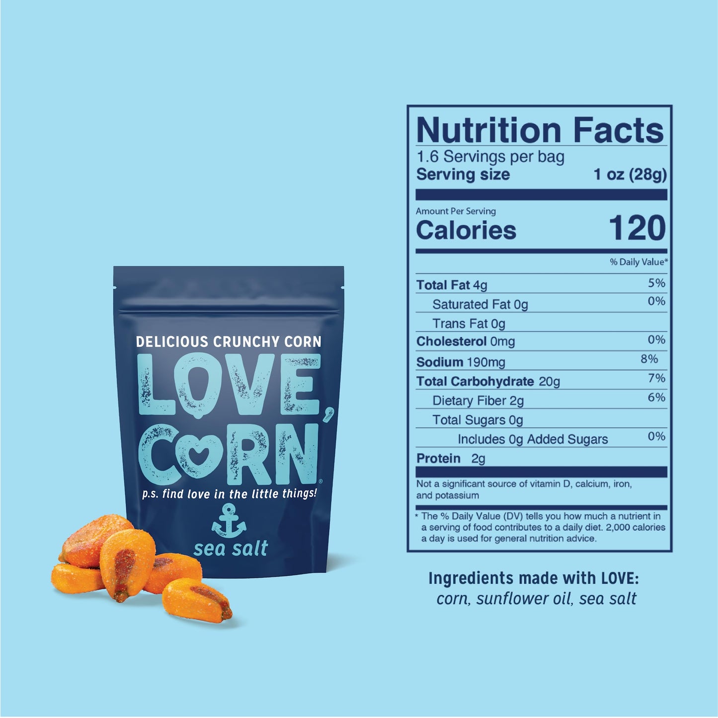 Love Corn Sea Salt 1.6Oz X 10 Bags - Delicious Crunchy Corn - Healthy Family Snacks - Gluten Free, Kosher, Non-Gmo - Alternative