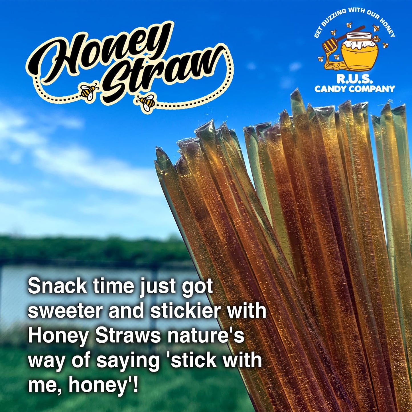 R.U.S. Candy Honey Sticks - 25 Pack Natural Clover Flavor Single Serve Stir Sticks